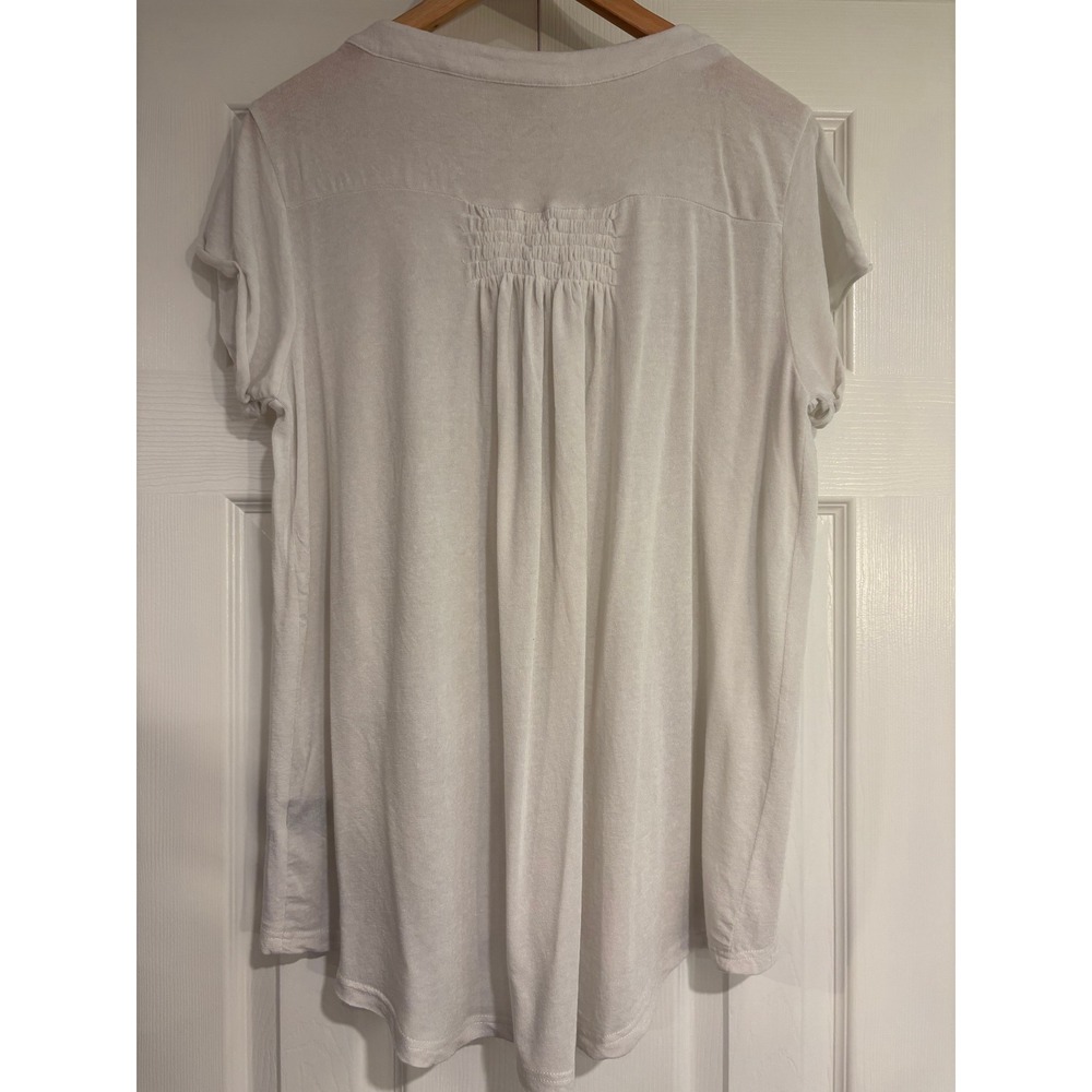 POL Ivory Short Sleeve Blouse Button Front Wool Blend Flowy Women's Small - Picture 6 of 6